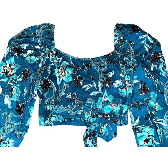 Band of the Free Sybille Teal Floral Crossover Crop Top Sz Small Womens Deep Tea - Picture 12 of 13